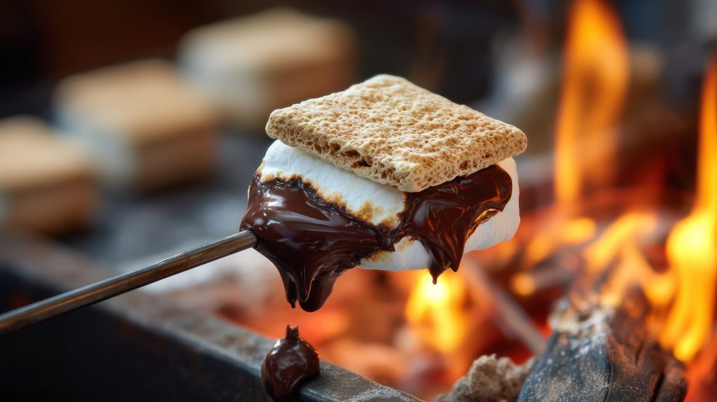 Camp kitchen making smores melty chocolate close-up | Cork & Candles